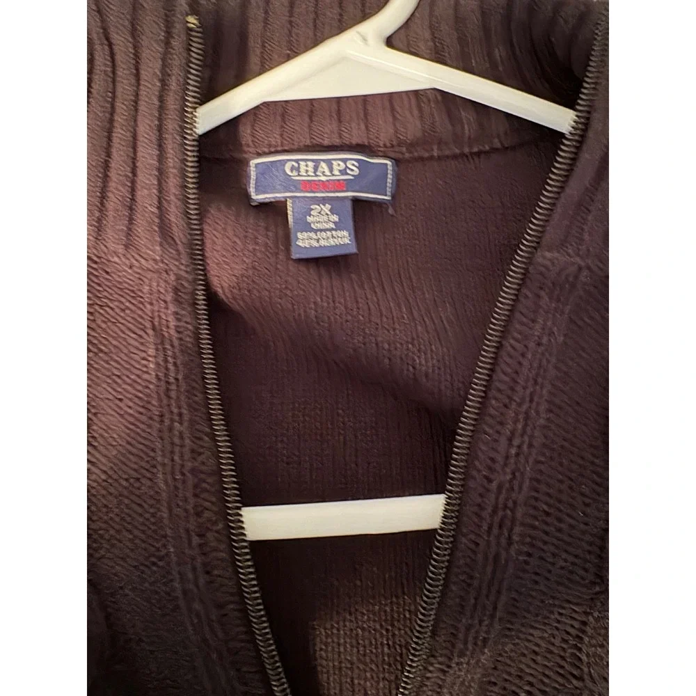 Chaps Denim Mens 2X Brown Cable Knit Full Zip Mock Neck Cotton Blend Sweater